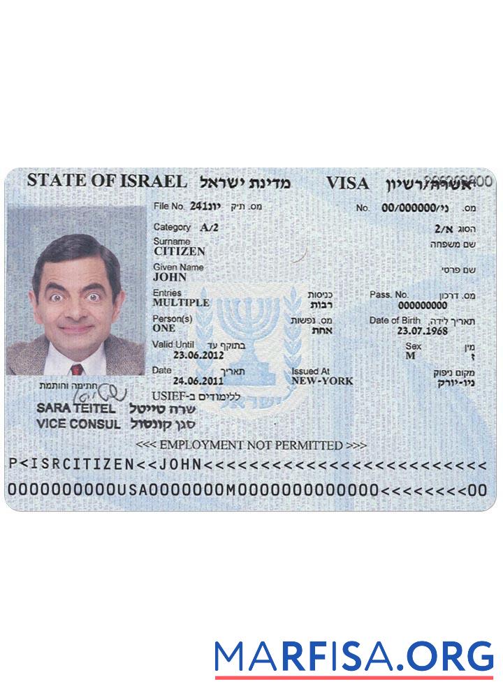 Realistic Israel visa example